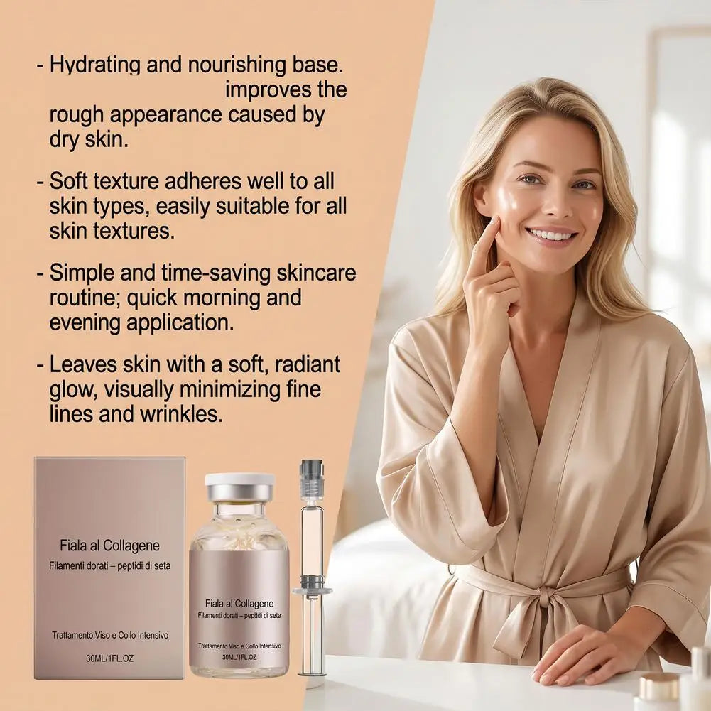 Collagen Silk Peptide Firming Ampoule 30ml,Hydrating Face Serum for Dry Skin, Smooths Fine Lines & Restores Elasticity Skincare