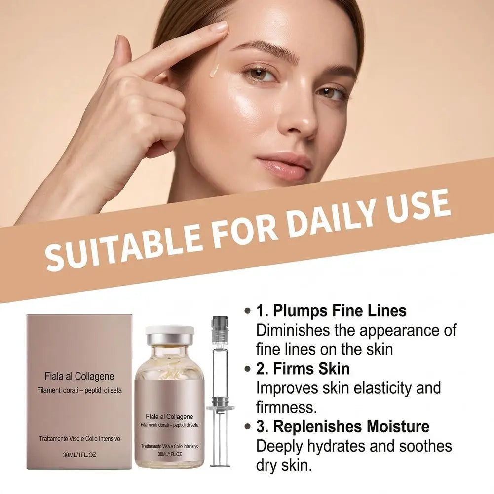 Collagen Silk Peptide Firming Ampoule 30ml,Hydrating Face Serum for Dry Skin, Smooths Fine Lines & Restores Elasticity Skincare